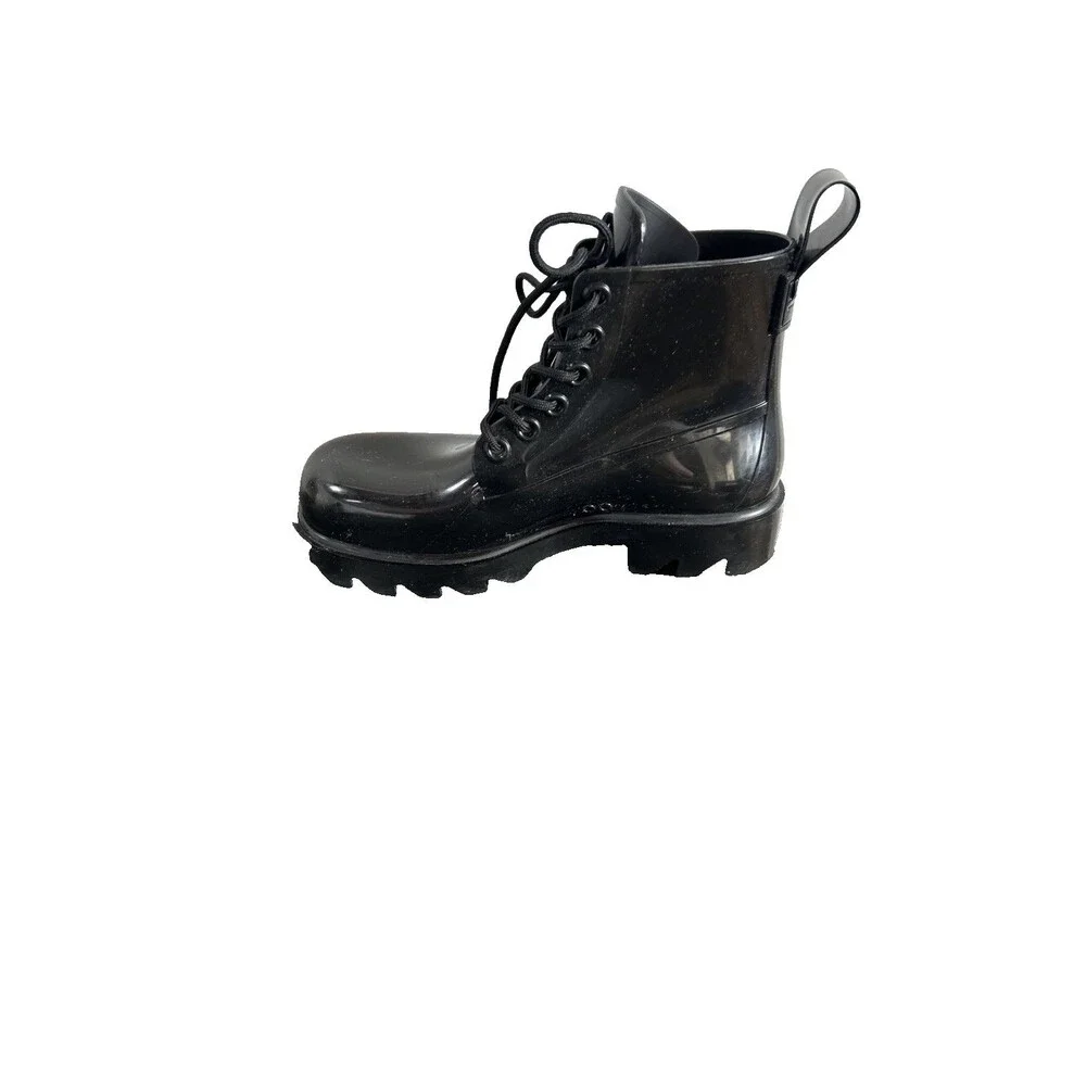 Bottega Veneta Stride Rubber Lace Up Shiny Ankle Boots Black Size EU 37.5 US 7.5